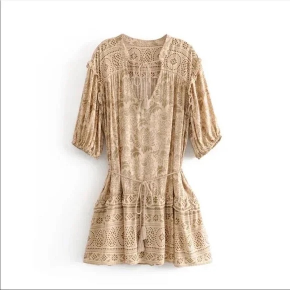 Boho Gypsy Ruffle detail Mini Dress - Picture 9 of 9